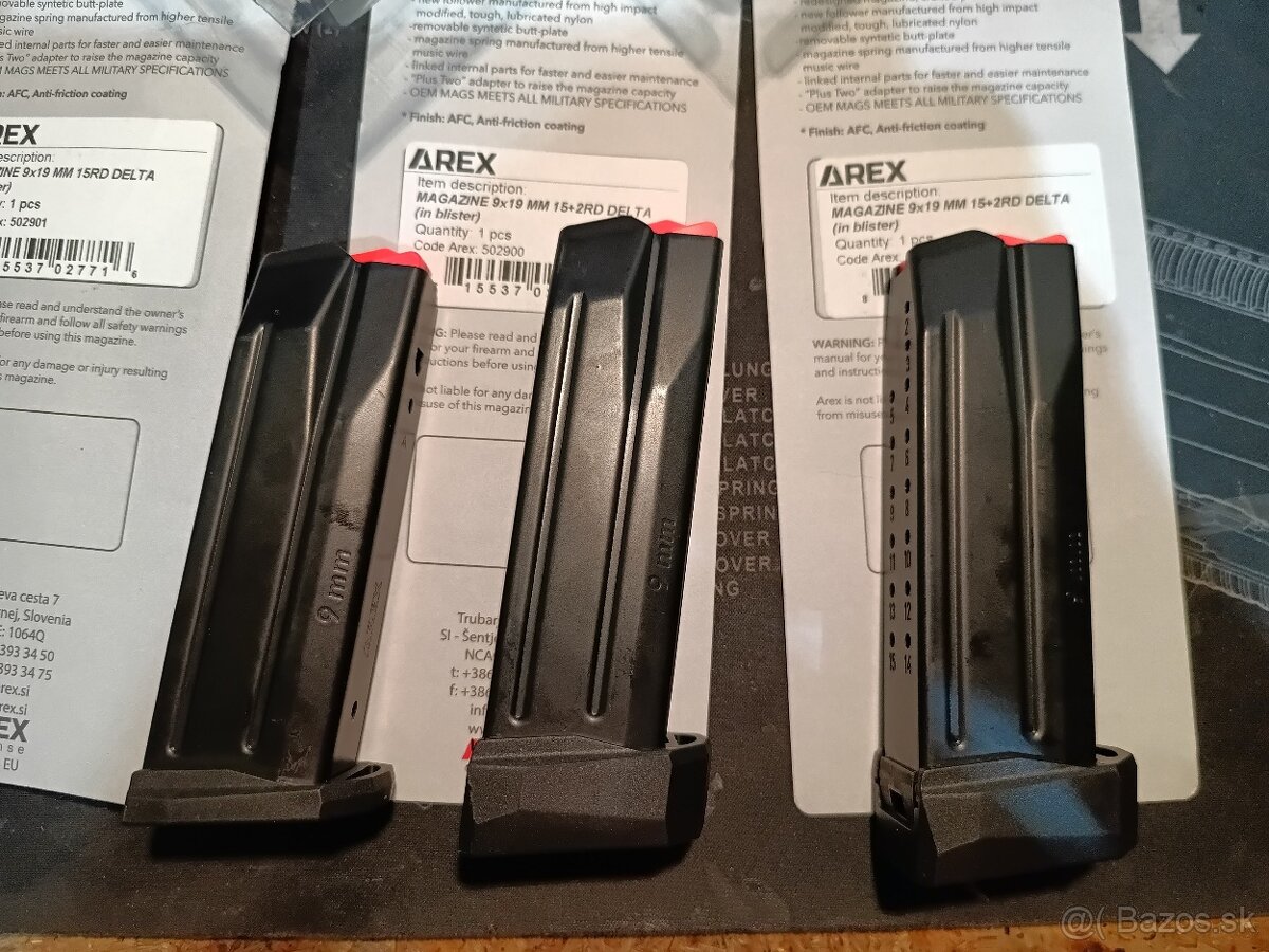 Predám zásobníky  do pištole  arex delta 15 a 17 ranové