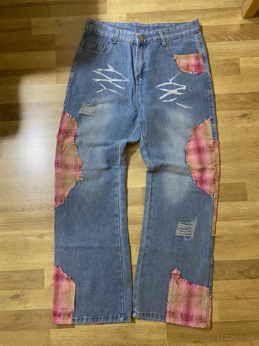 Panske rifle y2k patchwork jeans alternative
