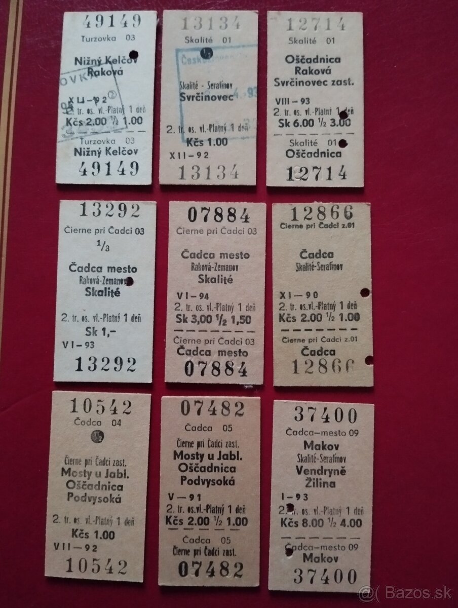 Kartónové lístky na vlak