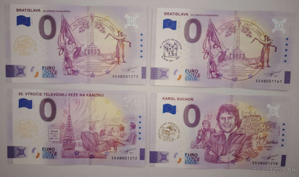 0€ / 0 euro suvenírová bankovka prítlač gold - výmena