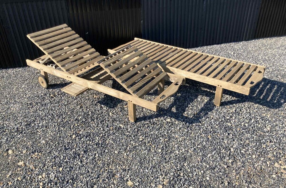 TEAK - Polohovatelne lehatko 210x65cm s odkladacim stolikom
