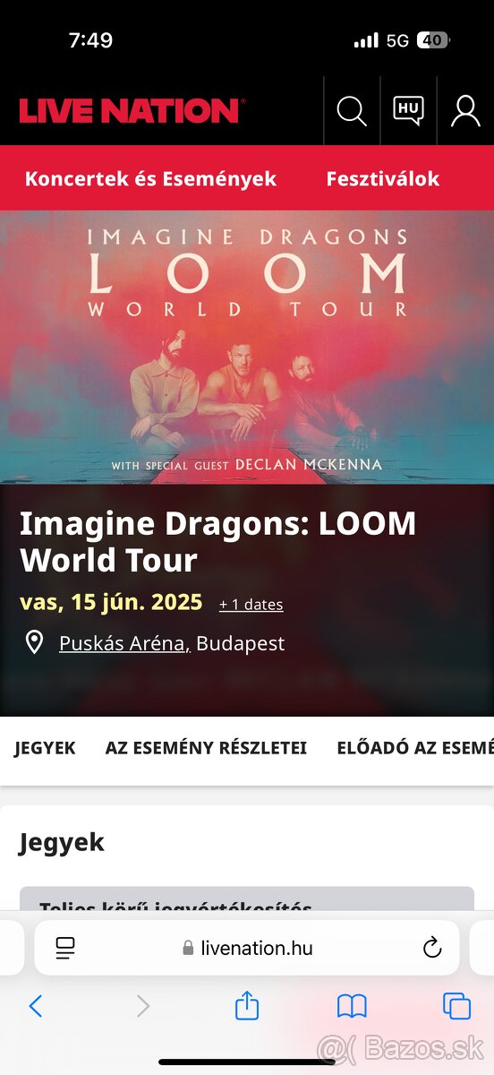 VIP lístky - Imagine Dragons - Budapest Puskas Arena 15.6.25