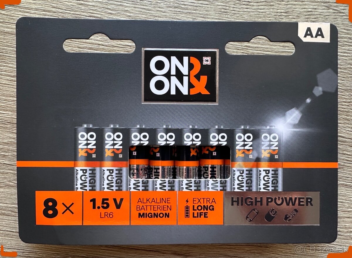 "NOVÉ"ONYX AA Alkaline Batérie 8 ks (1,5 V LR6)za 2EUR