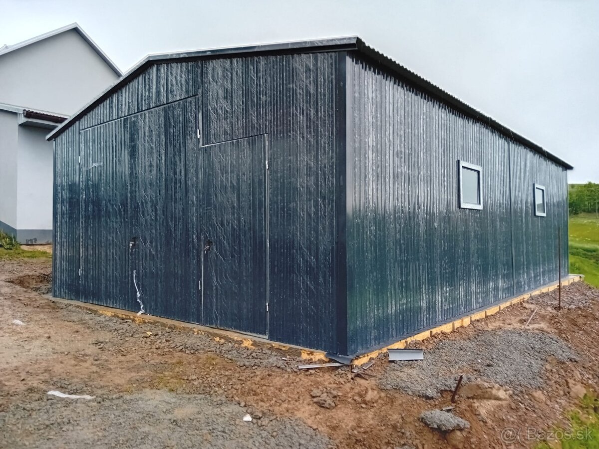 Montovaná plechová hala 6×12 m – RAL 7016 antracit