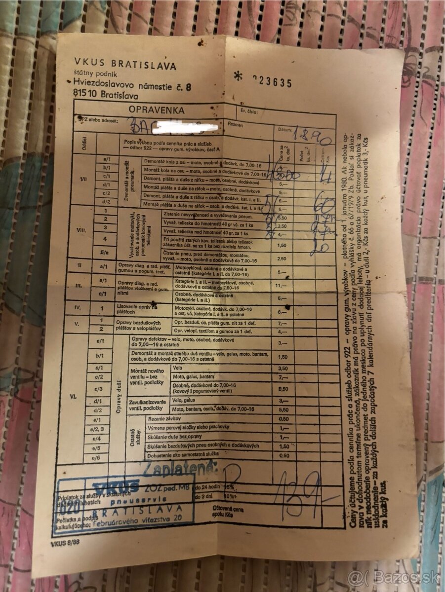 doklad Autoservis 1990