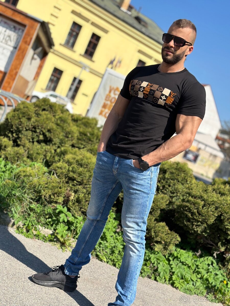 Luxusne tričko LV čierno hnedé