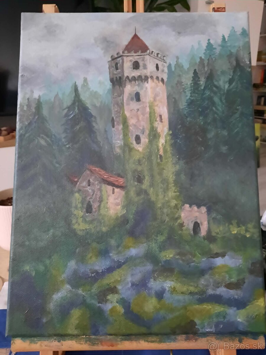 Akrylový obraz - Hrad v lesoch