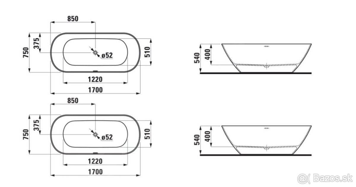 Volne stojata vana - cierna