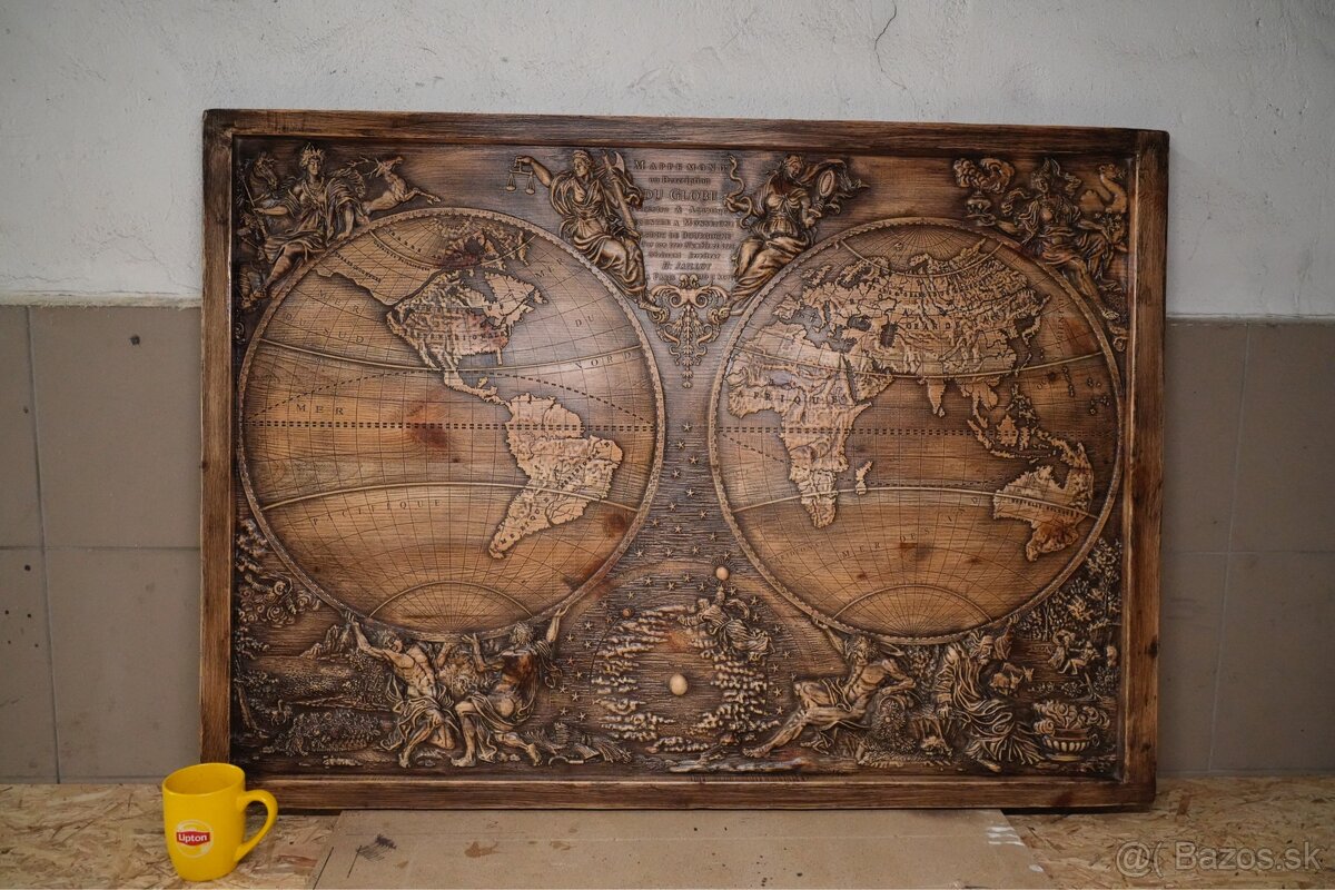Drevený obraz – Karta sveta (mapa sveta)