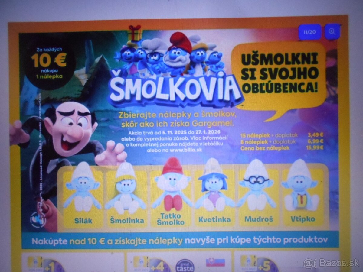 BILLA nálepky Šmolkovia