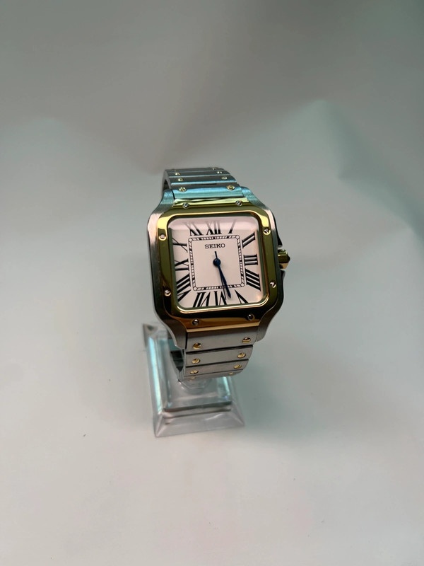 Seiko mod Santos silver gold