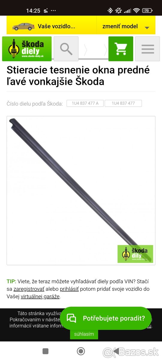 Predám Stieracie tesnenie okna predné l'avé vonkajsie Skoda