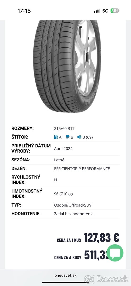 Letné pneumatiky 215/60 r17
