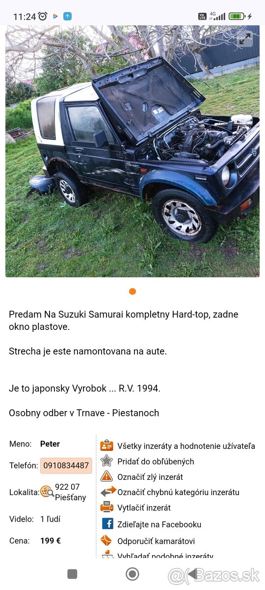 Predam plastovu strechu na Samurai