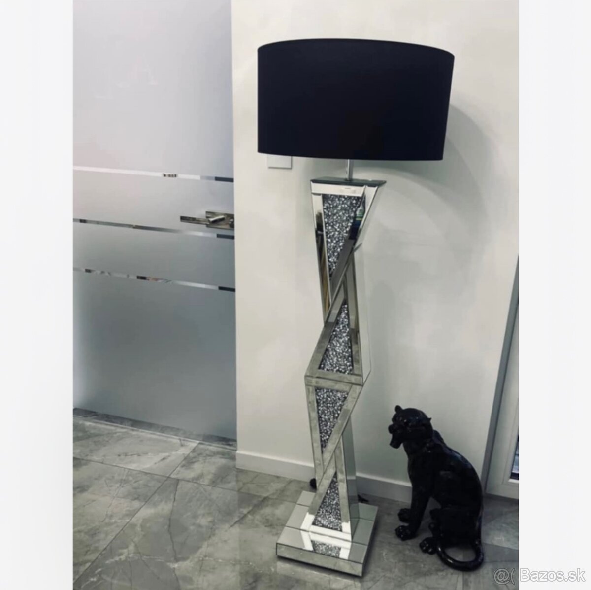 Zrkadlová stojanová lampa s krištáľmi glamour PREMIUM