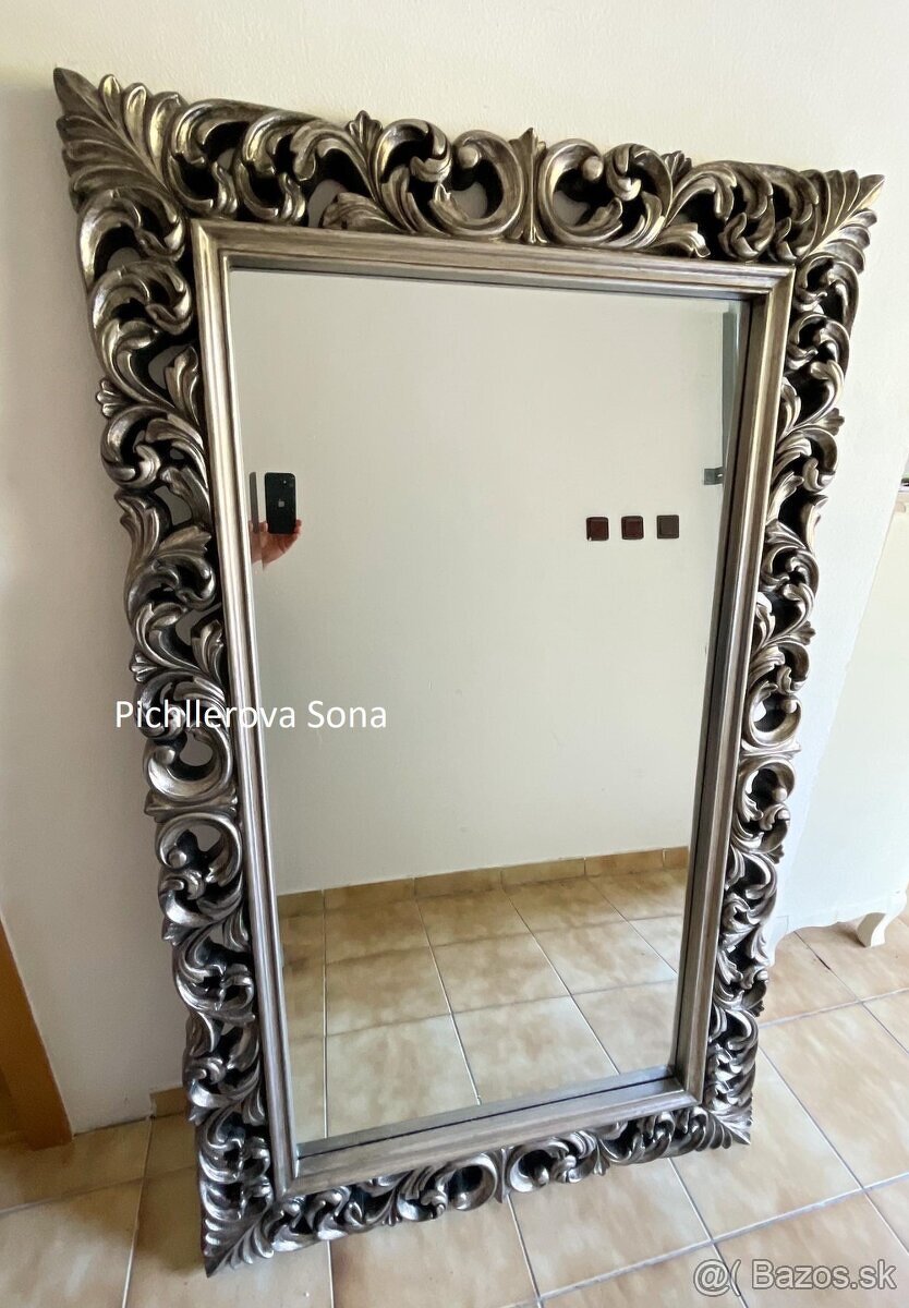 luxusne dizajnove strieborne zrkadlo 160x98 - 35%