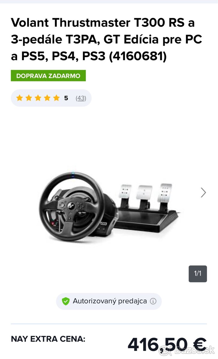 Predám Volant Thrustmaster T300 RS a 3-pedále