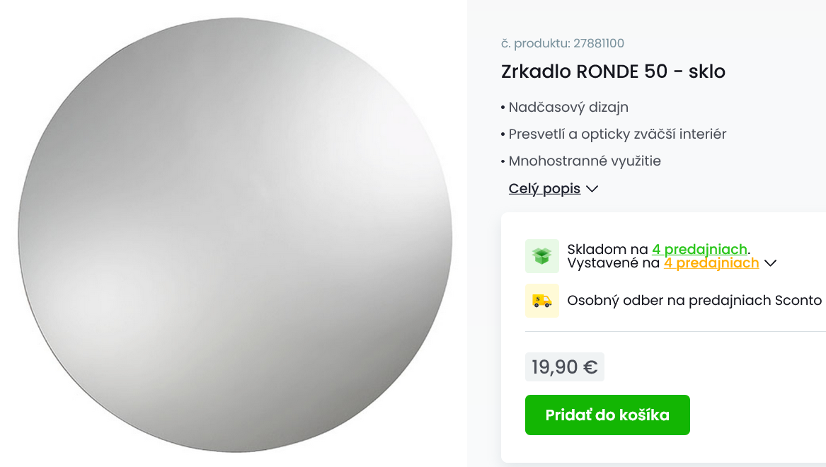 Predám zánovné zrkadlo