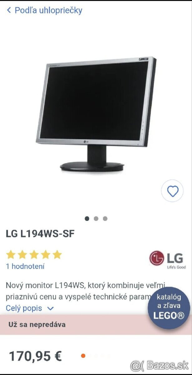 Predam monitor LG k PC velkost 19"