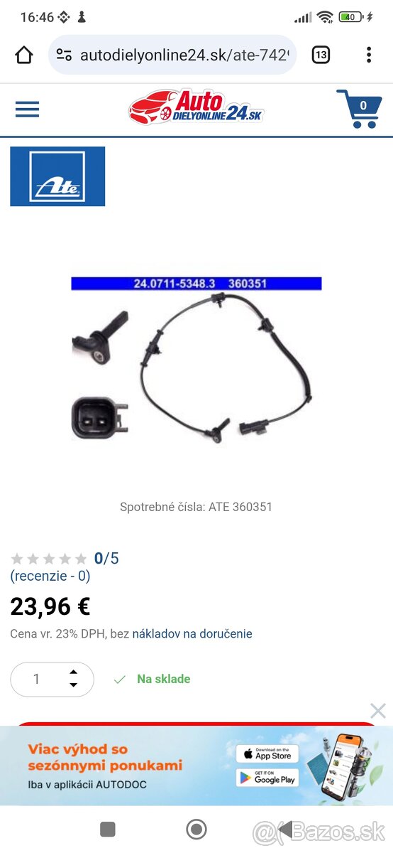 Snímač počtu otáčok kolesa 24.0711-5348.3 360351