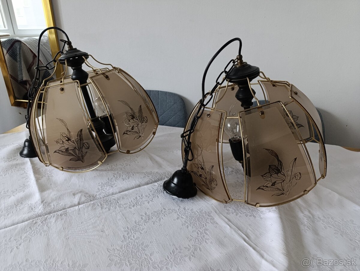 Štýlový starší sklenený závesný luster - 2ks