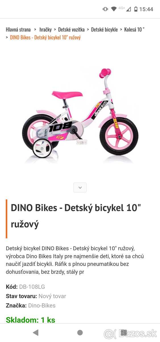 Predám detský bicykel veľkosť 10