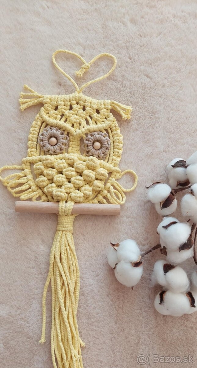 macramé sova banánovožltá