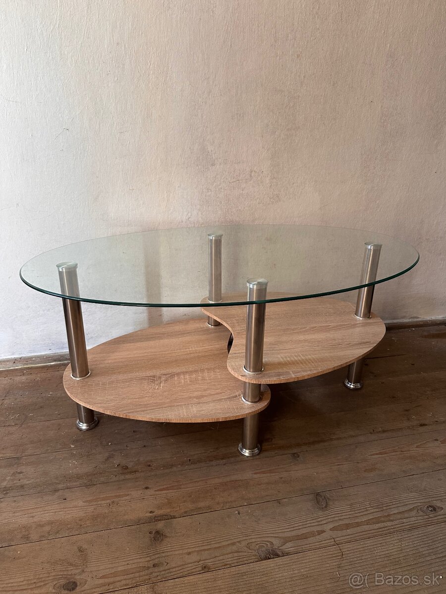 Predám konferenčný stolík: sklo + drevo