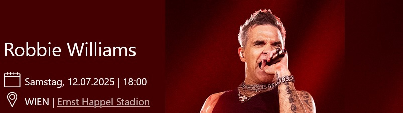 Robbie Williams Wien 12.7. 2x lístok na sedenie
