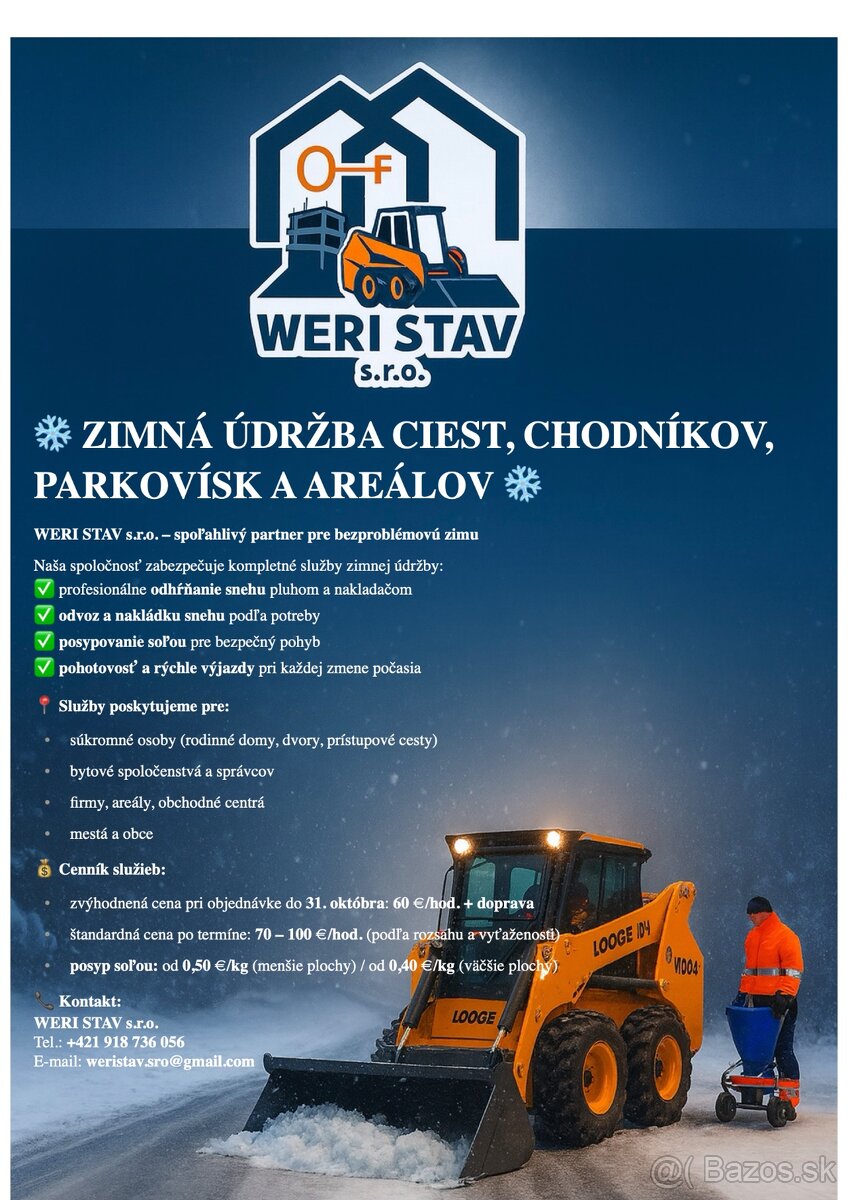 Zimná údržba ciest, chodníkov a parkovísk – Prešov a okolie