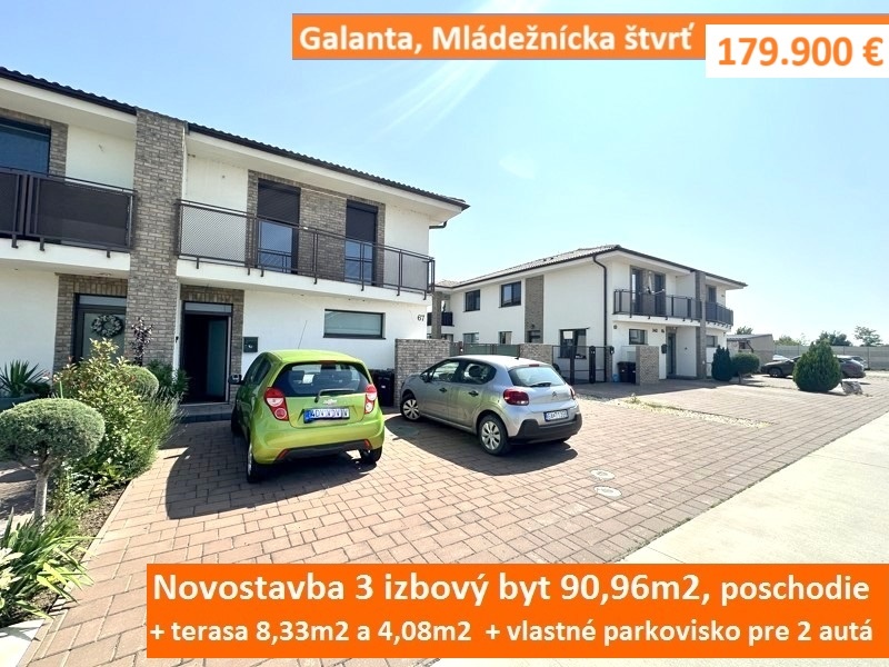 Novostavba 3 izbový byt 90,96 m2 s 2 terasami a parkoviskom