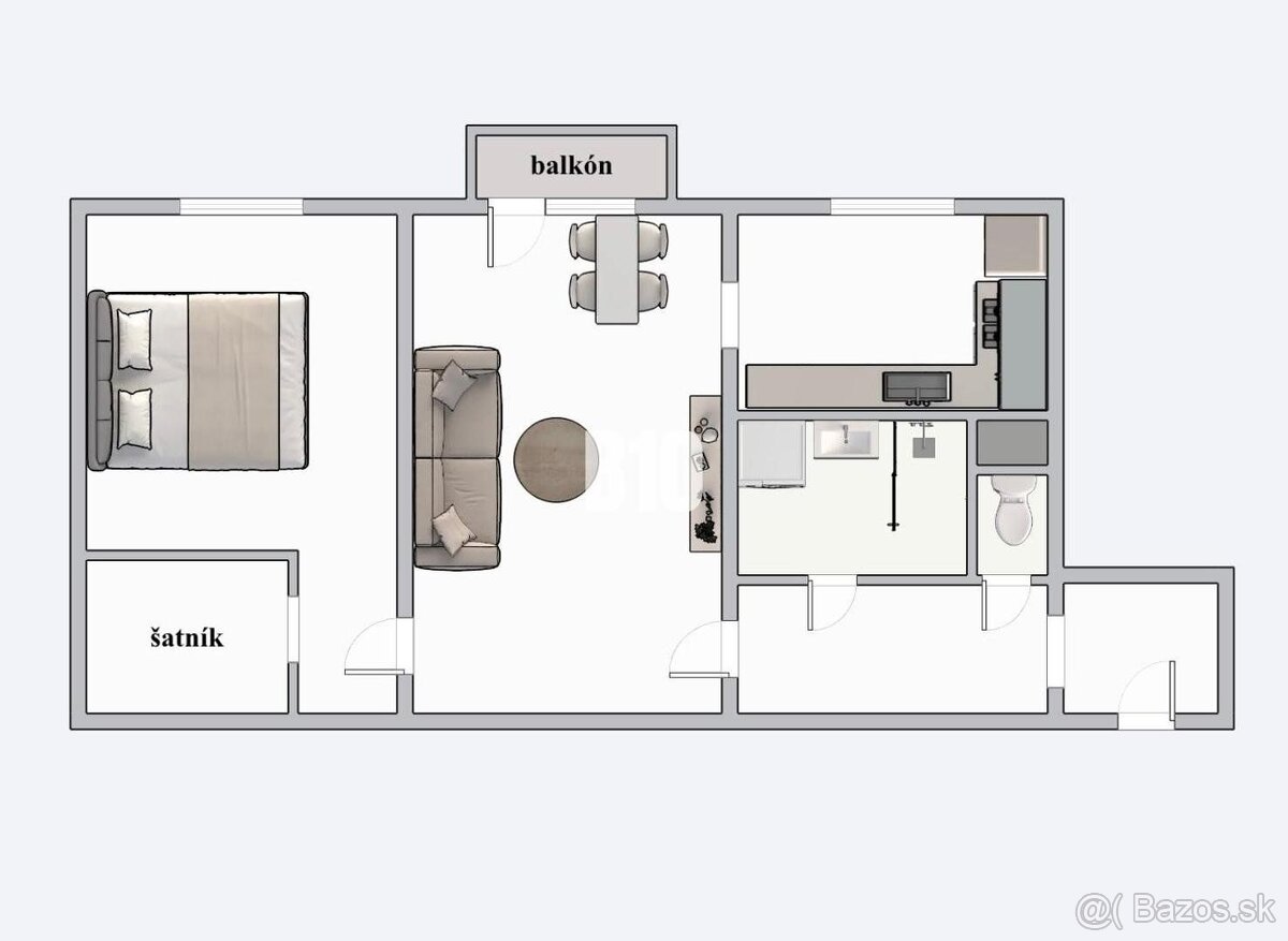 NOVO prerobený 2 izb. byt s balkónom - Nitra, centrum (šatní