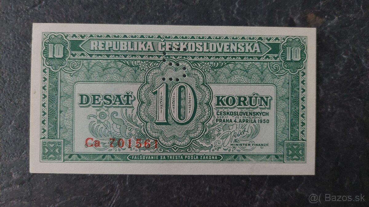 10 Kčs 1950, stav N (UNC)
