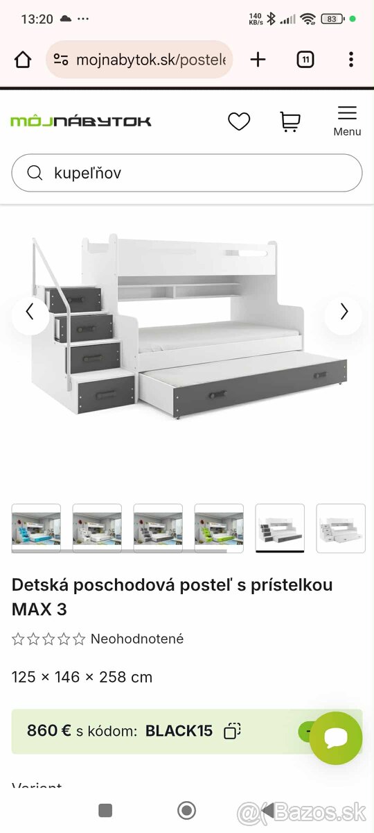 Detska poschodová postel s prístelkou max 3