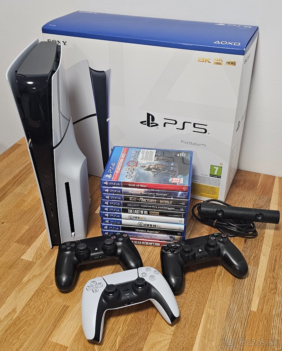 PlayStation 5 + 3 ovládače + PS4 kamera + 10 hier