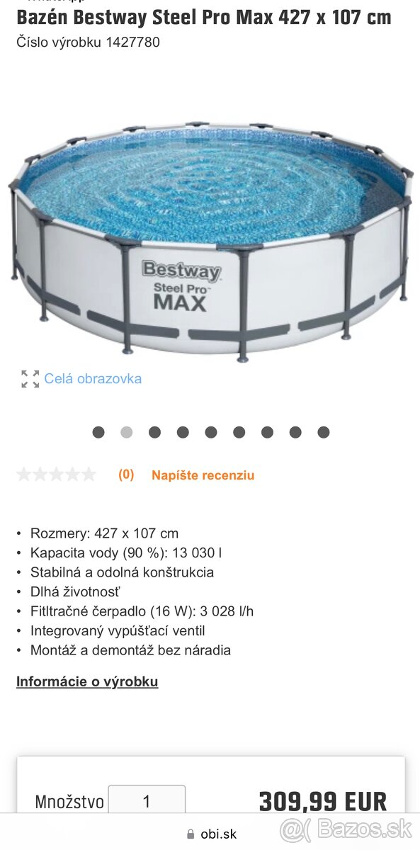 BAZEN BESTWAY STEEL PRO MAX 427 x 107cm