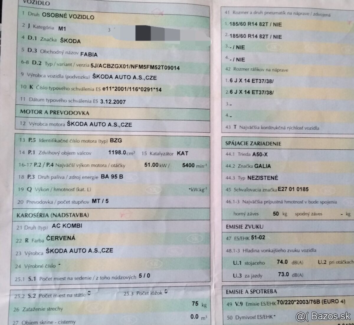 Predám MOTOR BZG Škoda Fabia 1.2 HTP 2008 PREVODOVKA, DVERE