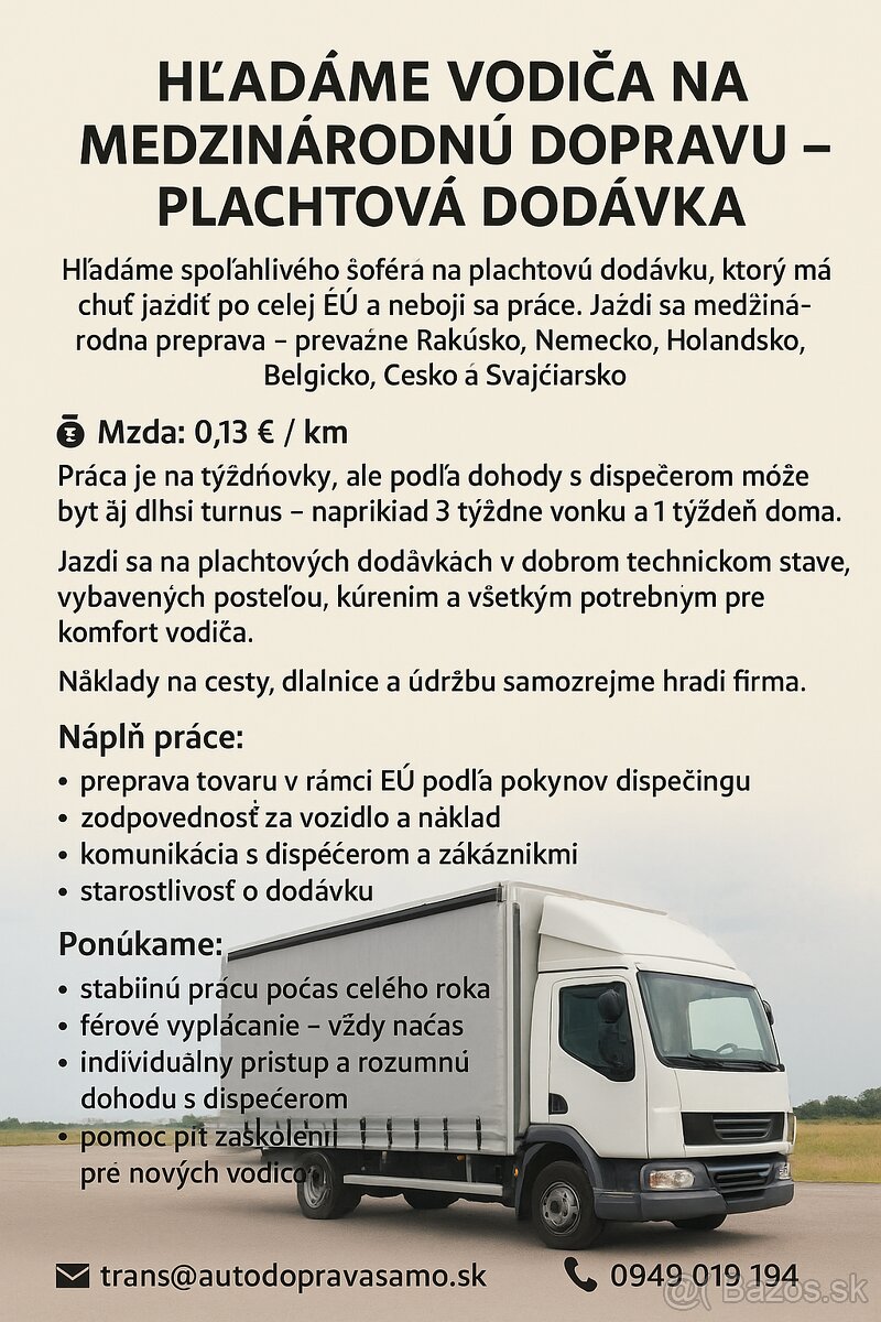 🚛 Šofér na medzinárodku – Senec
