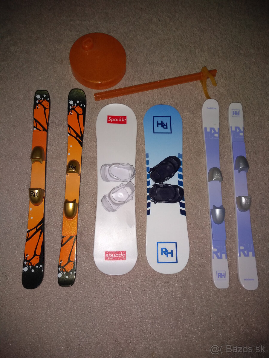 pre bábiky rainbow high doplnky lyže snowbord barbie