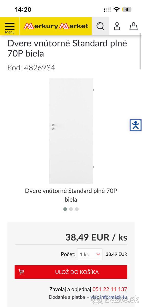 Dvere interiérové pravé 70 plné nové