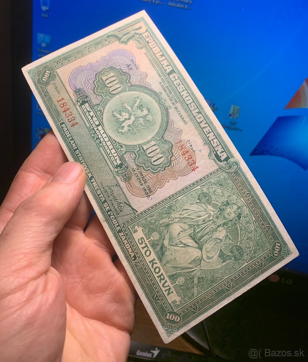 Staré bankovky 100 korun 1920 pěkný stav