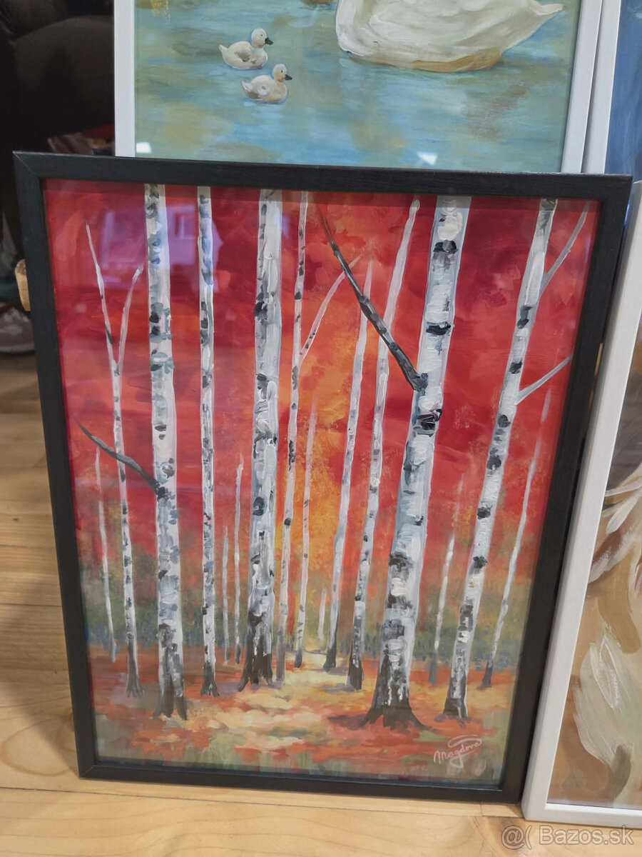 Akryl na akvarelovom papieri, ramik 30x40cm, motív : Brezy