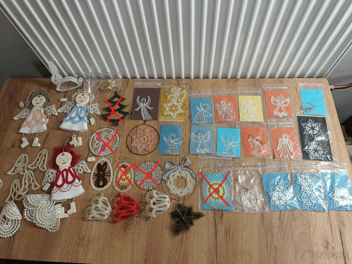 Paličkovaná čipka ozdoby, anjeli, vločky atď.