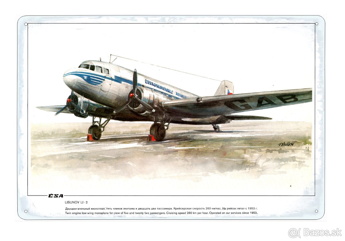 plechová cedule - Lisunov Li-2 (Československé aerolinie)