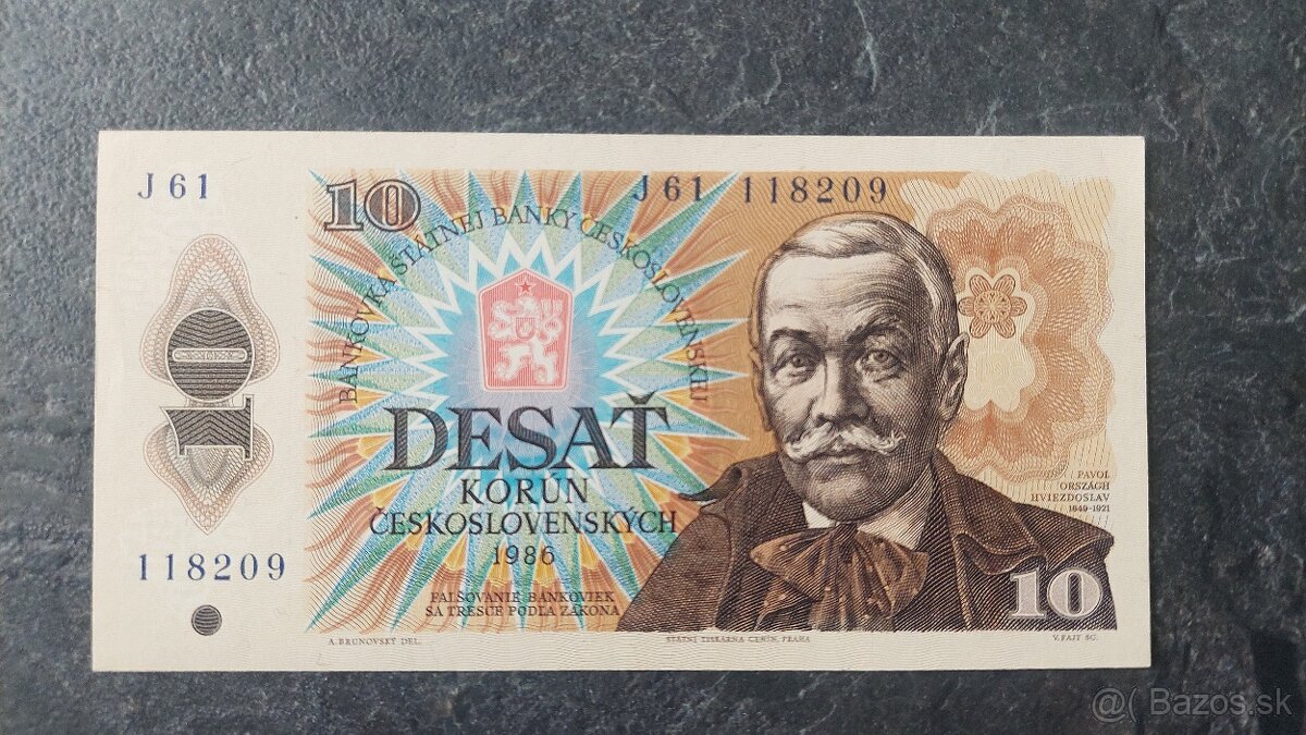 10 Kčs 1986, stav N (UNC)