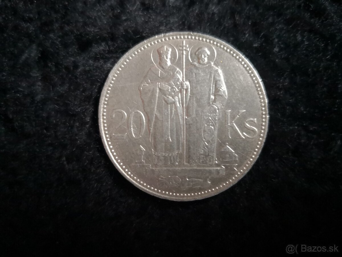 minca strieborna Slovensky štát 20 kslov.CYRIL A METOD