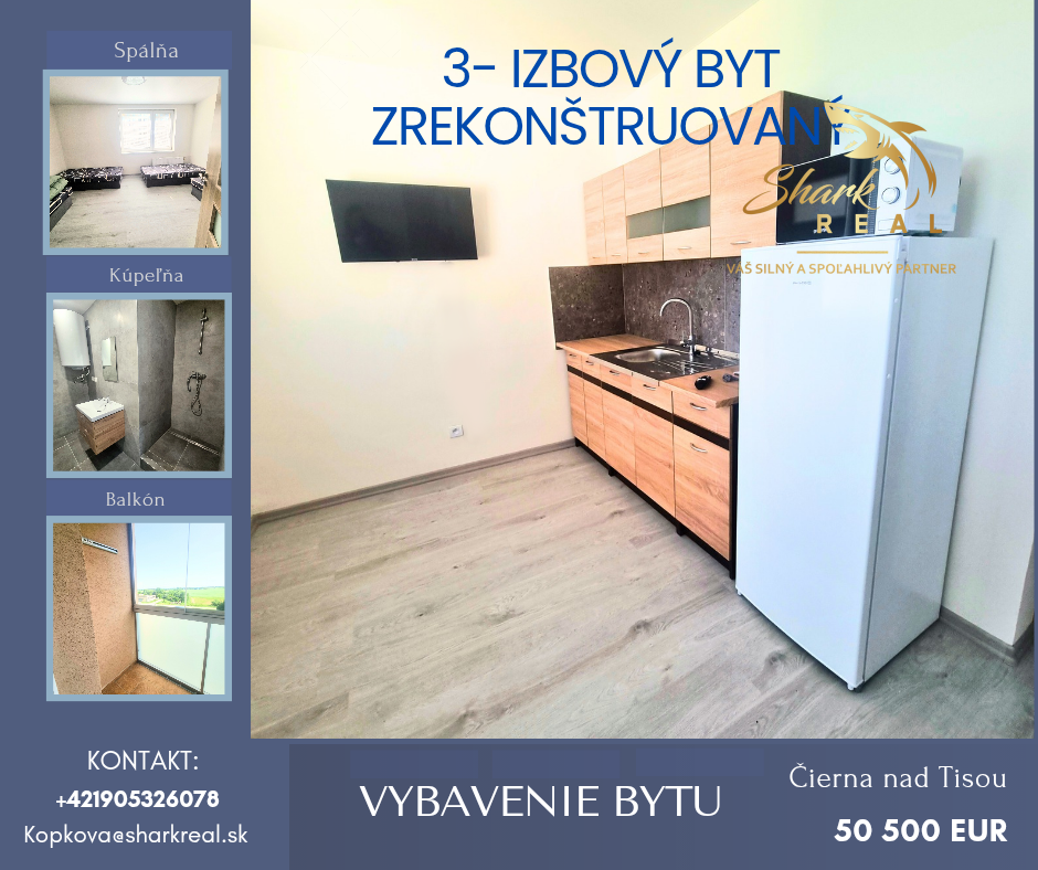 Na predaj zrekonštruovaný 3-izbový byt IHNEĎ K NASŤAHOV