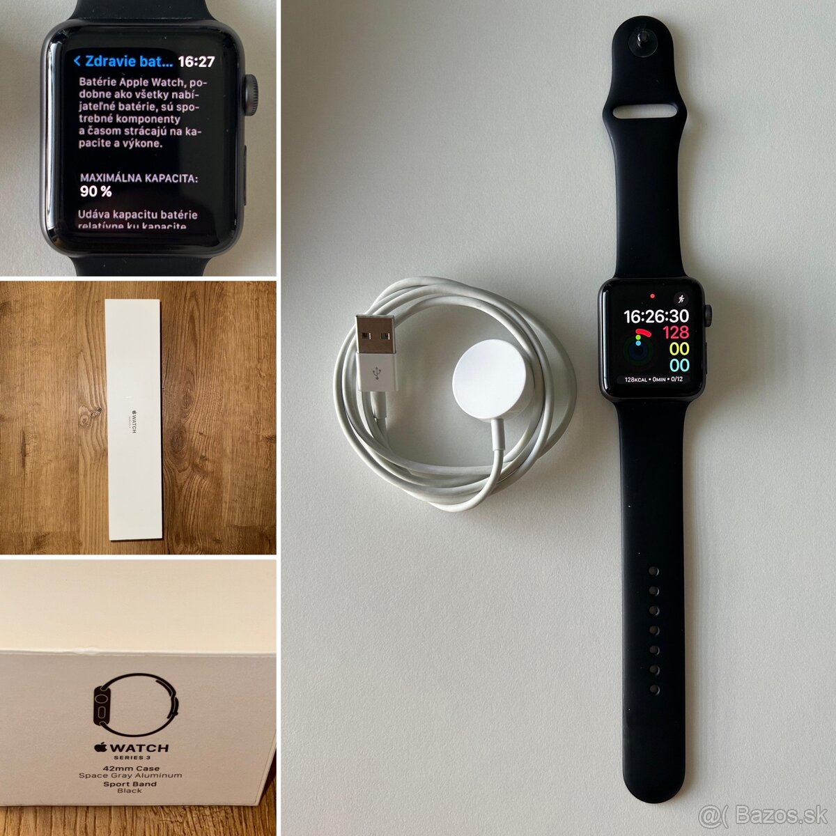 Apple watch 3 42mm (baterka 90%) + kábel, krabica