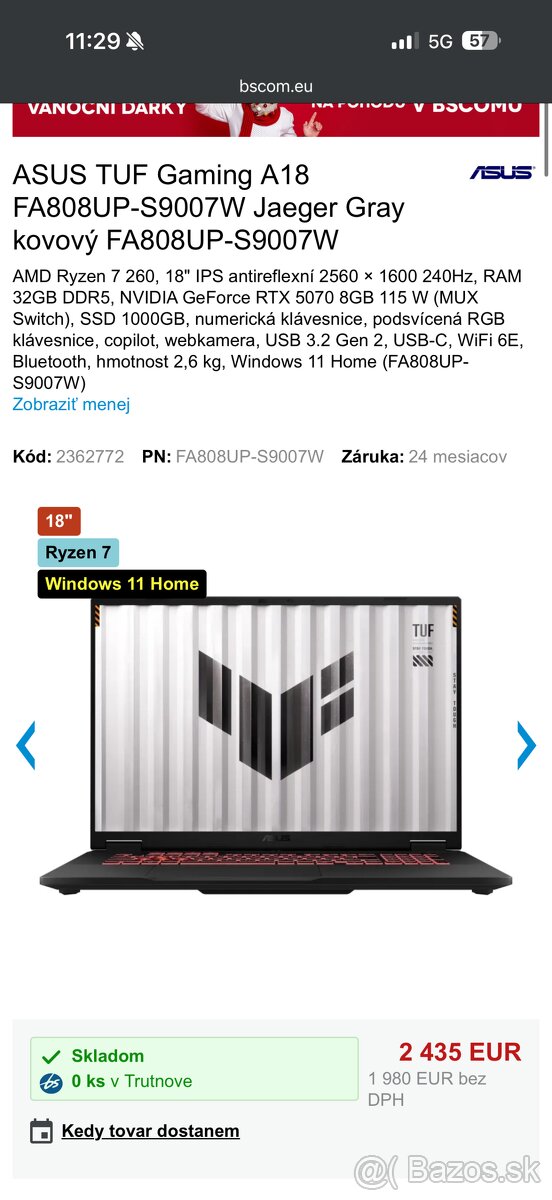 Asus TUF gaming A18 herný notebook