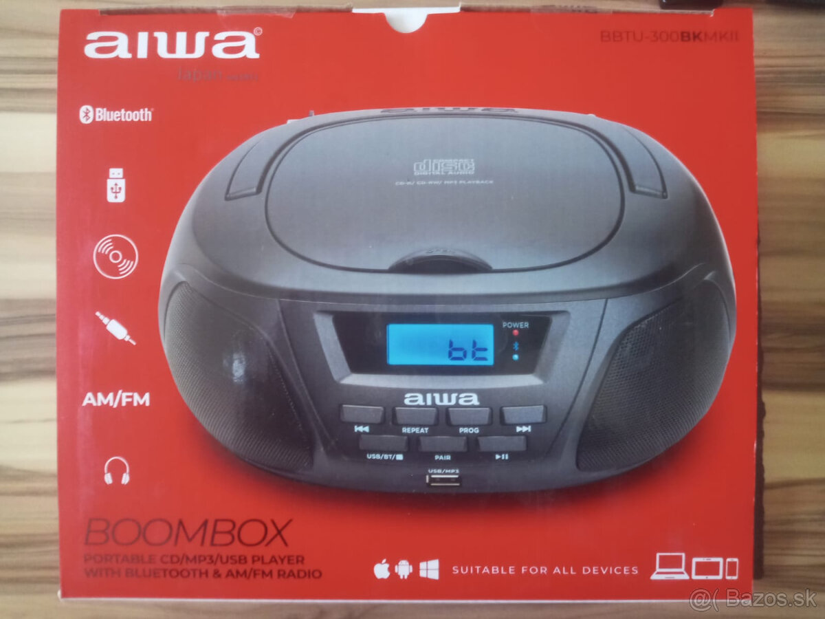 Predám prenosný CD/MP3/USB prehrávač AIWA BOOMBOX